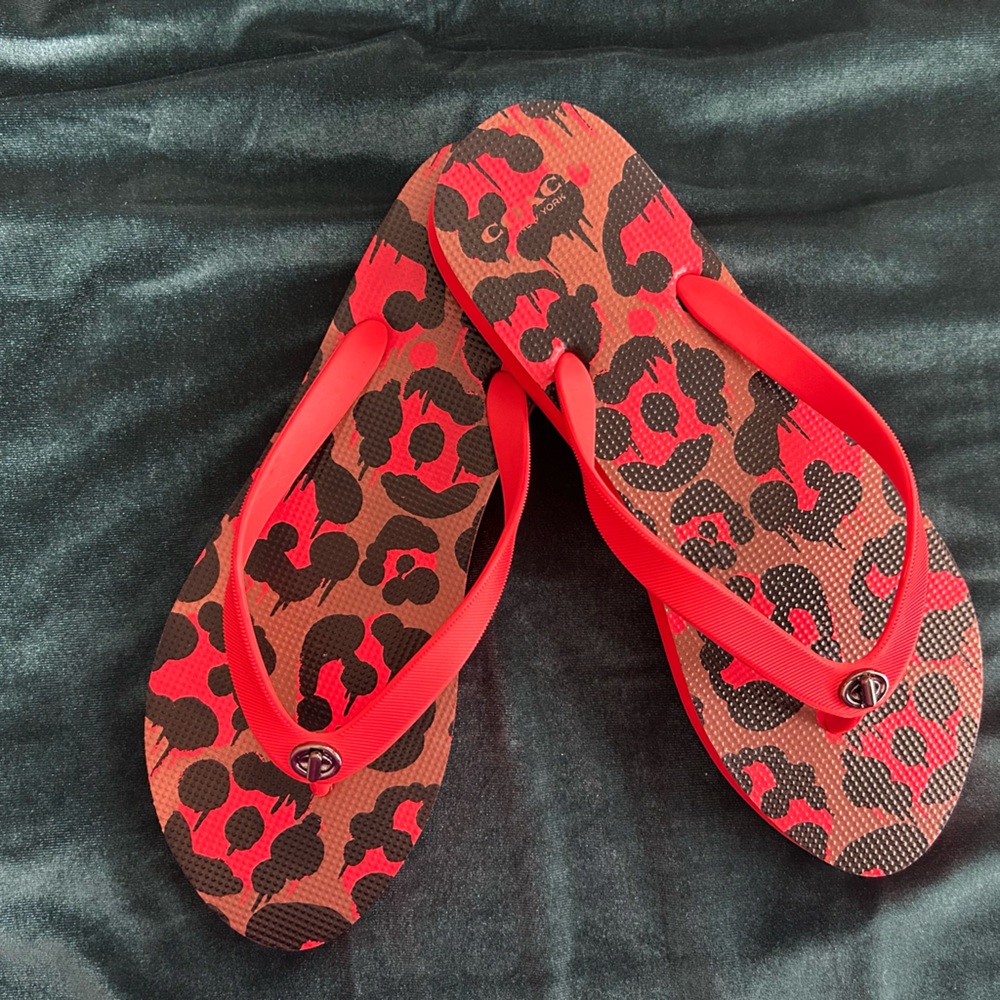 Coach Alyssa Leopard Animal Print Flip flops